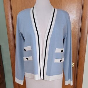 NWT Karl Lagerfeld Open Front Cardigan - Chambray Blue/Soft White - Size M